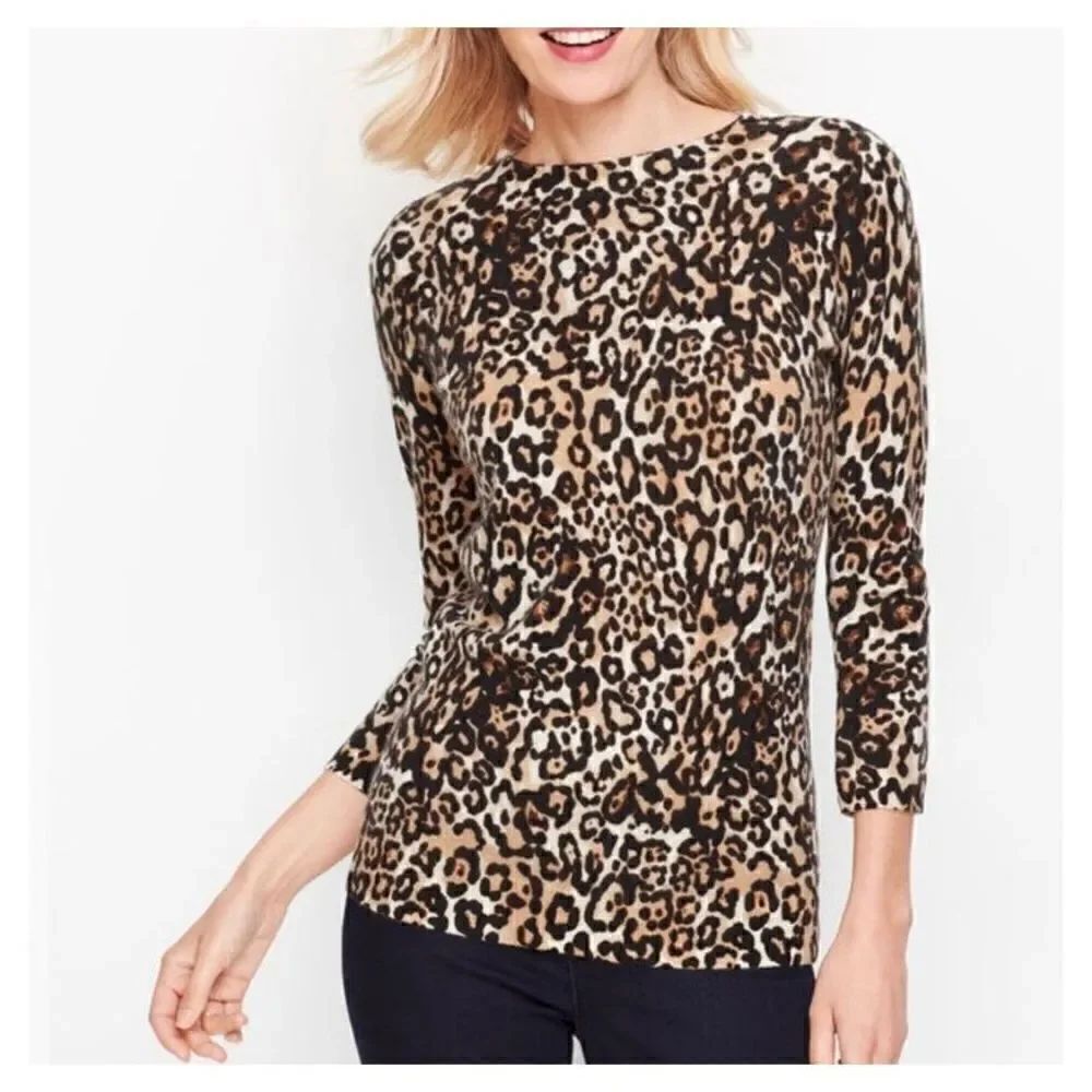 Talbots, Audrey Cashmere blend animal leopard print sweater size MP